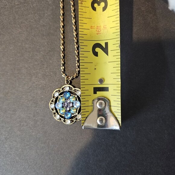 VTG‎ Signed ANNE KOPLIK PENDANT NECKLACE Blue Rhinestone Aqua Teal 18" USA Made - Picture 10 of 11